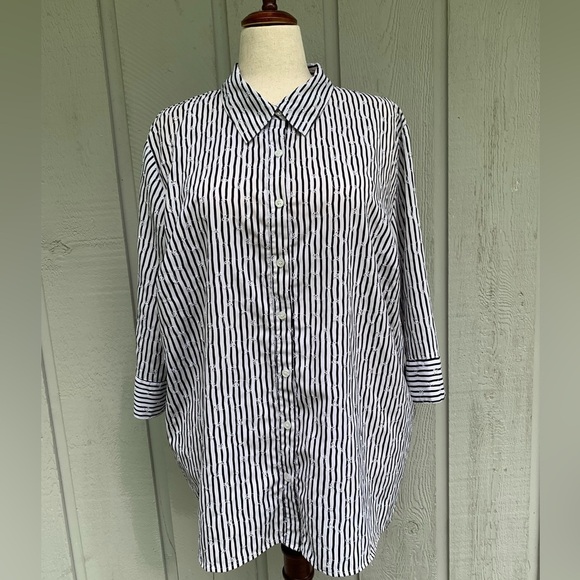 Maggie Barnes Tops - Maggie Barnes 2X Size 22/24 Black & White Striped Embroidered Blouse